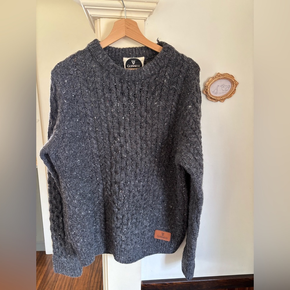 Guinness Gray Donegal Cable Knit Sweater